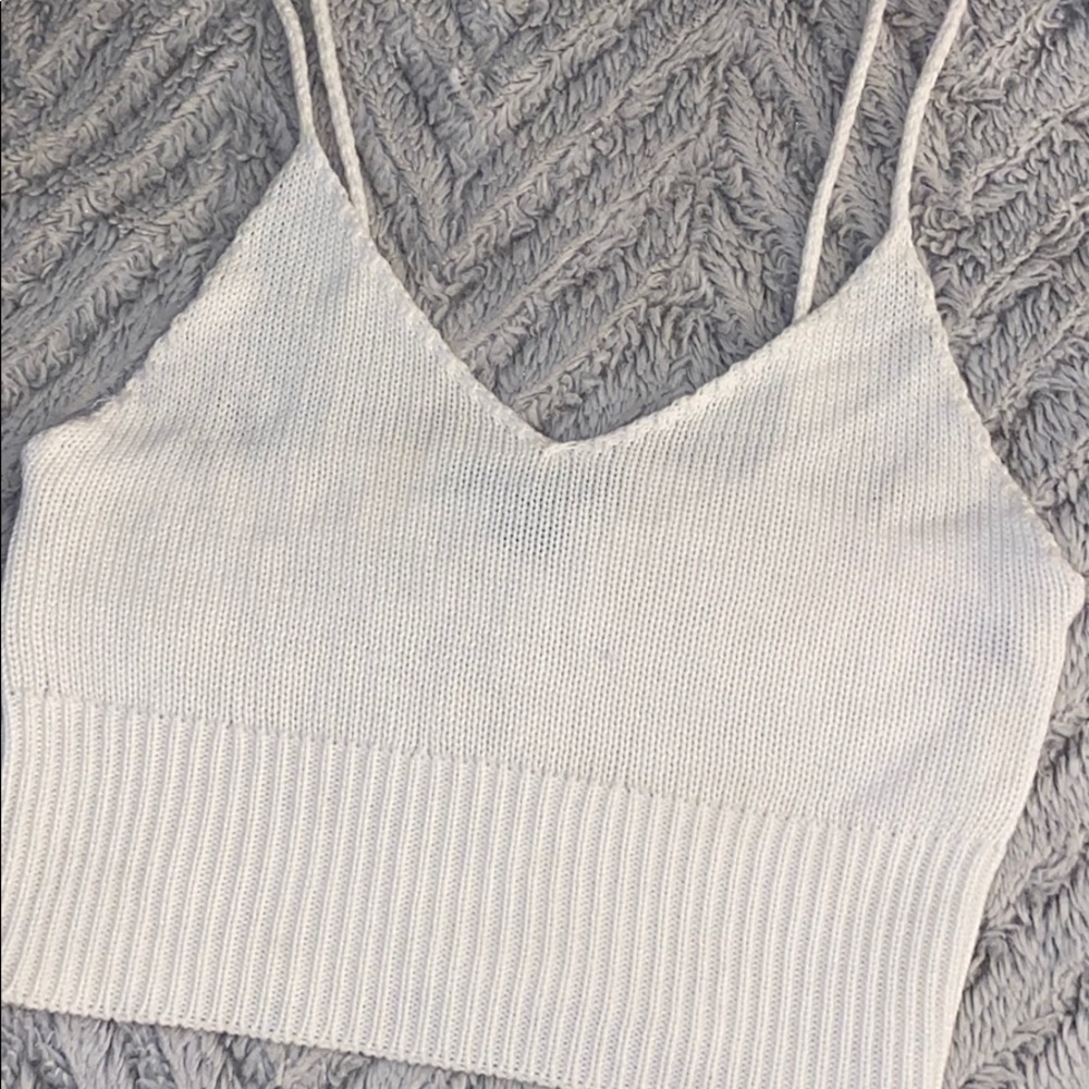 Cream ribbed knit v neck tank top